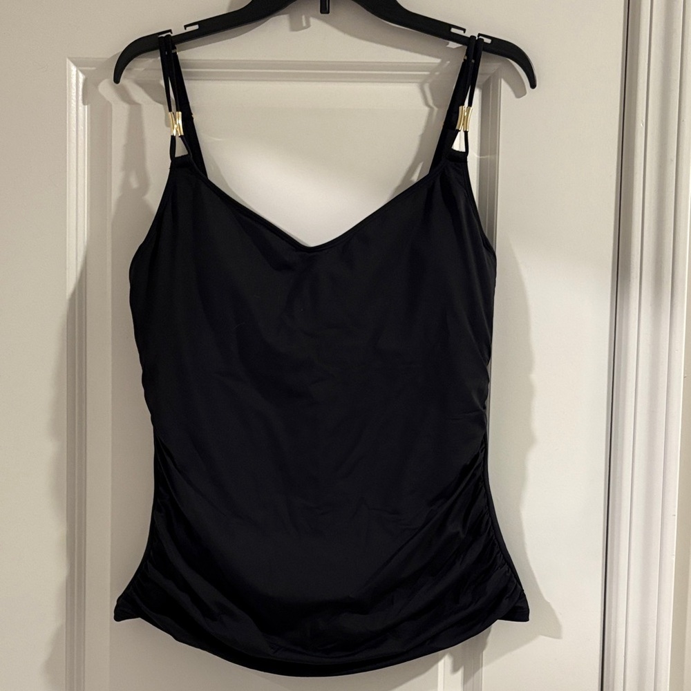 Bleu Rod Beattie Black Bikini Tankini Top with Gold Accent Straps